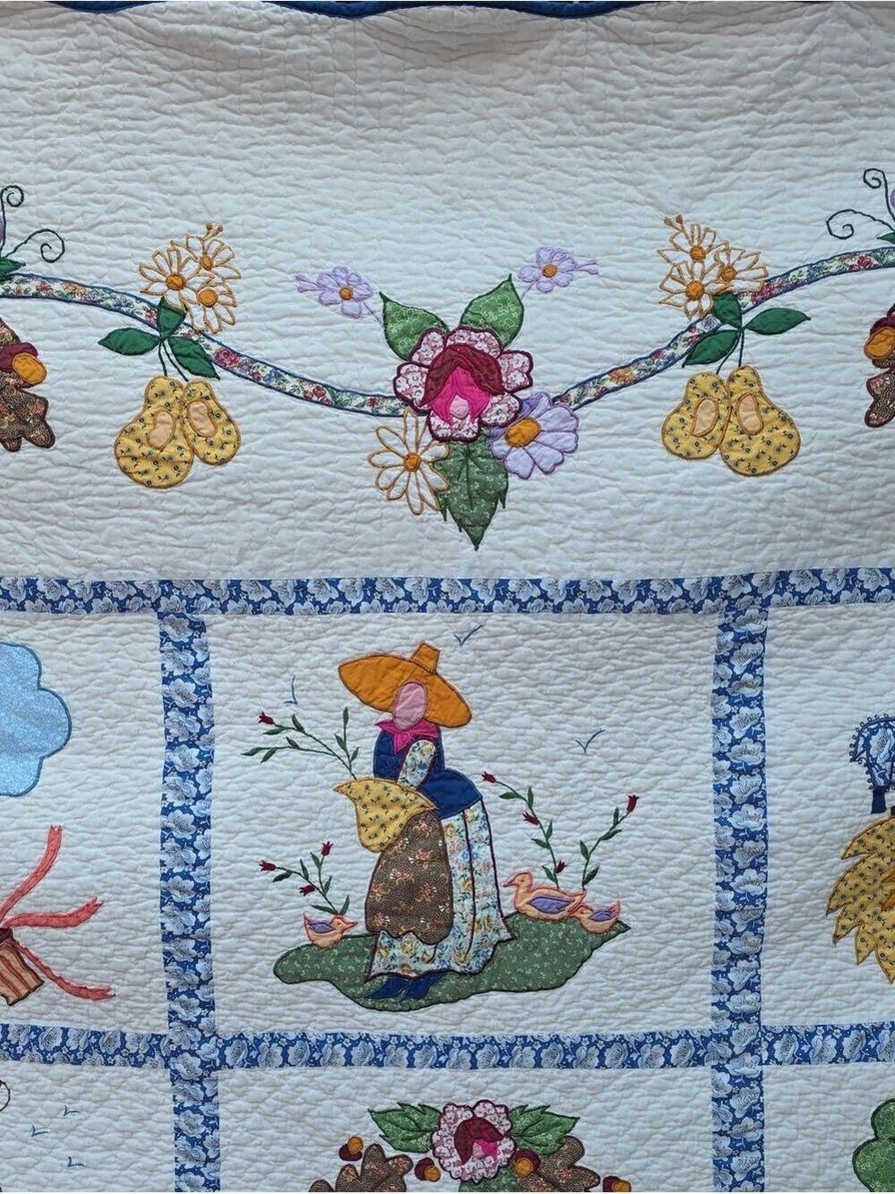 Vtg Legacy Home Limited Edition Quilt Queen Avignon Folk Art Cottage 100" X 90" - Picture 5 of 16